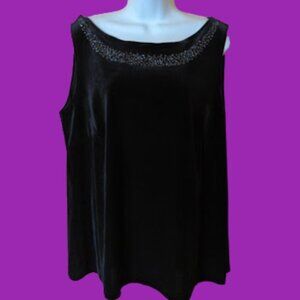 ADDITIONELLE Black Beaded Stretch Velour Tank top Size 20